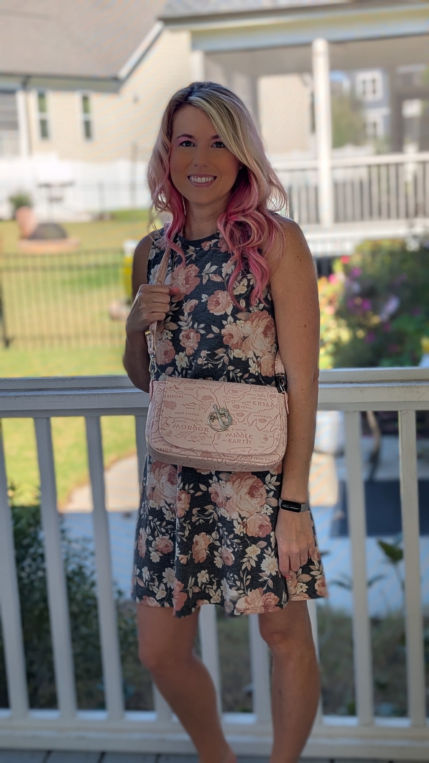 Pink Map crossbody with flap