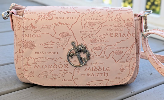 Pink Map crossbody with flap